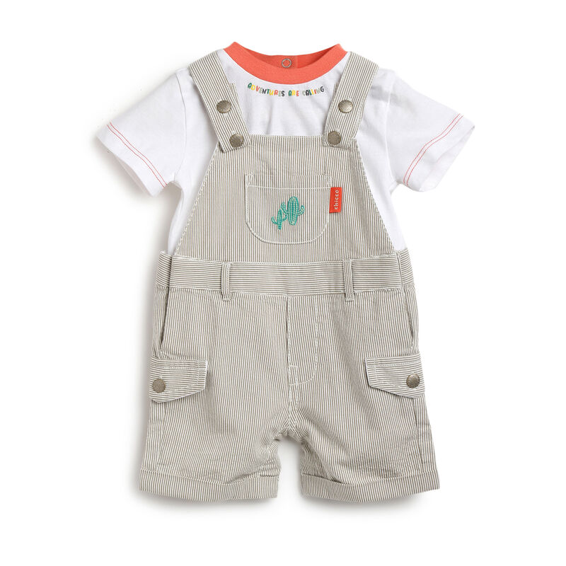 Boys Medium Natural Applique Outfit with Short Dungaree image number 0